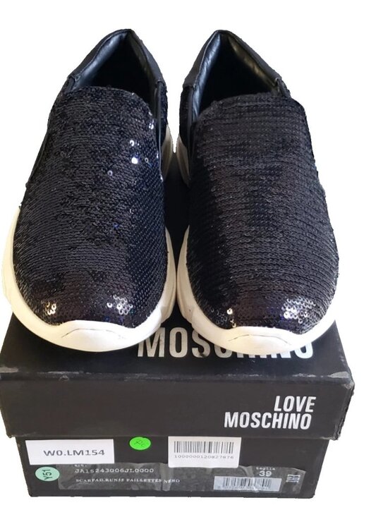 Love Moschino Shoes - NWB LOVE Moschino Women's Size 8 Slip On Sneakers Sequin Black Shoes Heart